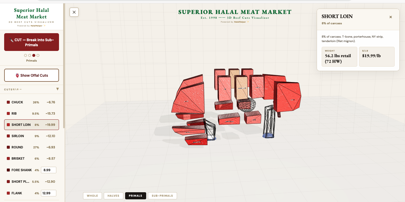 Superior Halal 3D beef cuts visualizer