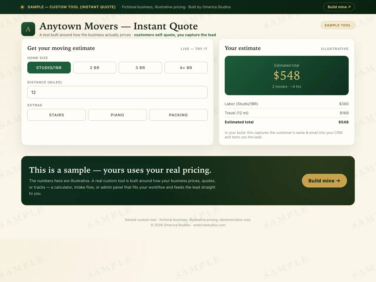 Custom quote tool sample
