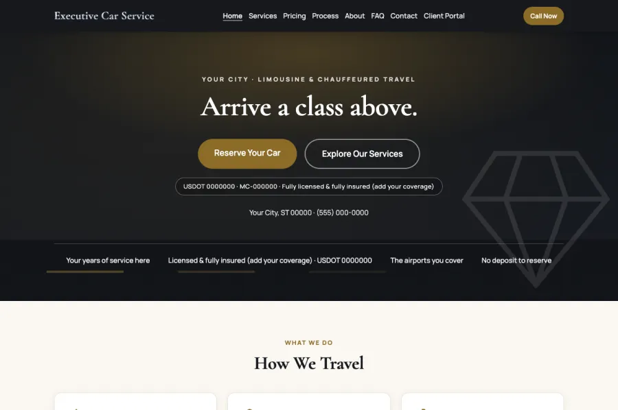 Executive car service client website