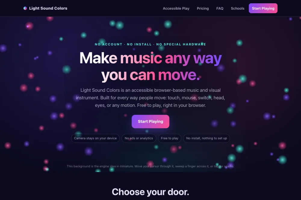 Light Sound Colors, accessible music instrument, live site