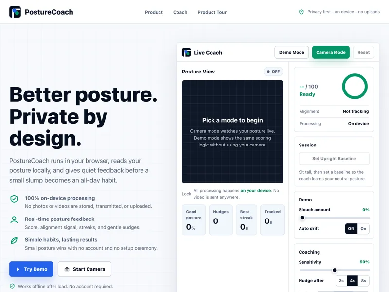 PostureCoach, a private browser posture coach