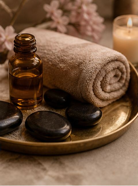 Warm towels and massage stones